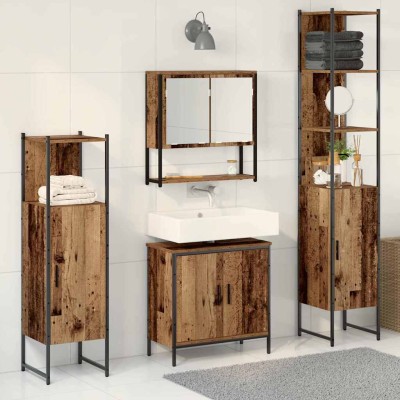 Juego de muebles de baño 4 pcs Marrón 33 x 33 x 185.5 cm