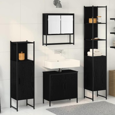 Juego de muebles de baño 4 pcs Negro 33 x 33 x 185.5 cm