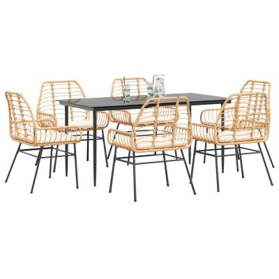 Juego de comedor de jardín 7 pzas con cojines ratán PE marrón