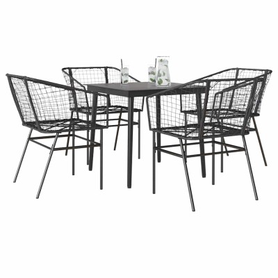 Juego de comedor jardín 5 piezas ratán sintético vidrio negro