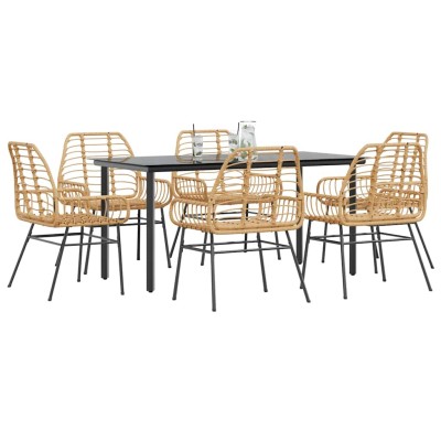 Juego de comedor de jardín 7 pzas ratán PE marrón