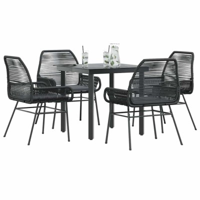 Juego de comedor jardín 5 piezas cojines ratán sintético negro