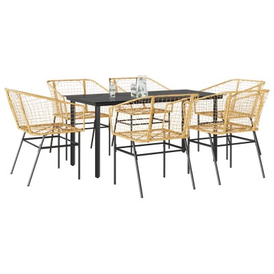 Juego de comedor de jardín 7 pzas ratán PE marrón