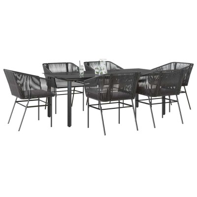 Set de comedor de jardín 7 piezas cojines ratán sintético negro