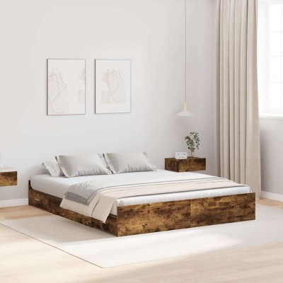 Cama con almacenamiento con cabecera Roble ahumado 150 x 200 cm