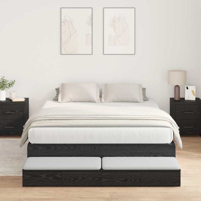Cama con almacenamiento Roble negro 236.5 x 140 x 31.5 cm