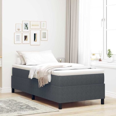Cama tipo Box Spring Gris oscuro 80 x 200 cm Telas de pana