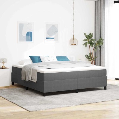 Cama tipo Box Spring Gris claro y blanco. 203 x 180 x 60 cm