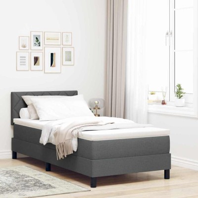 Cama box spring con colchón Gris oscuro 90 x 190 cm tela
