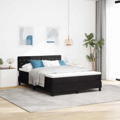 Cama con Somier y Colchón con colchón Negro 160 x 200 cm tela