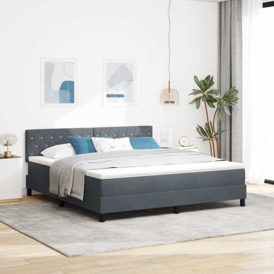 Cama con Somier y Colchón Gris oscuro 180 x 200 cm tela
