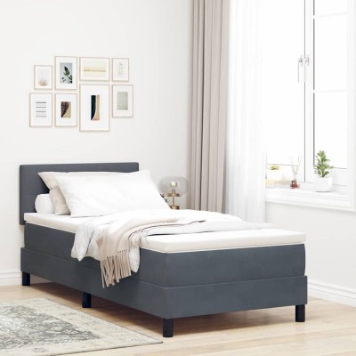 Cama con Somier y Colchón Gris oscuro 100 x 200 cm tela