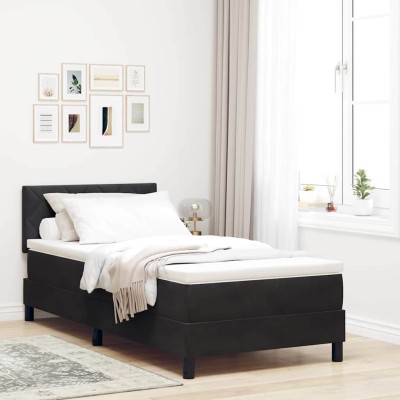 Cama con Somier y Colchón con colchón Negro 90 x 200 cm tela