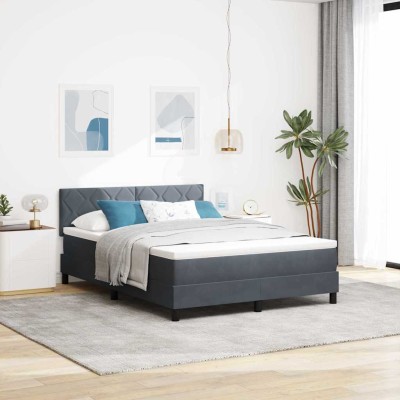 Cama con Somier y Colchón Gris oscuro 160 x 200 cm tela