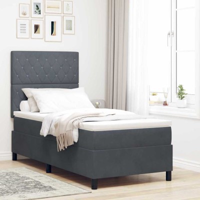 Cama tipo Box Spring Gris oscuro 100 x 200 cm Terciopelo