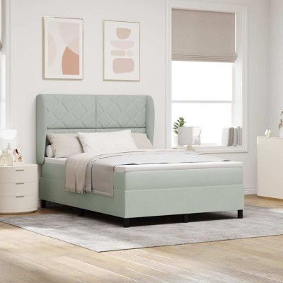 Cama tipo Box Spring Gris claro 140 x 200 cm Terciopelo