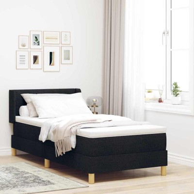 Cama tipo Box Spring Negro y Blanco 90 x 190 cm tela