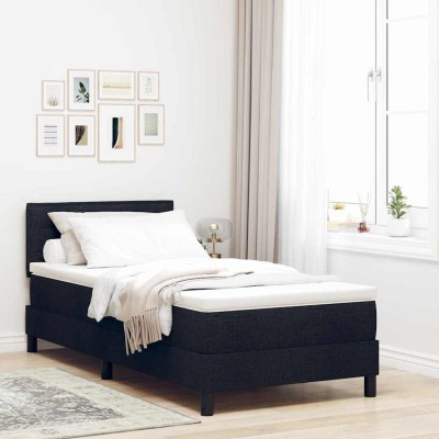 Cama tipo Box Spring con colchón Negro 90 x 190 cm tela
