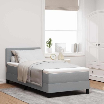 Cama tipo Box Spring con colchón Gris claro 90 x 200 cm tela