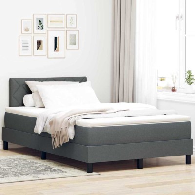 Cama tipo Box Spring con colchón Gris oscuro 120 x 200 cm tela