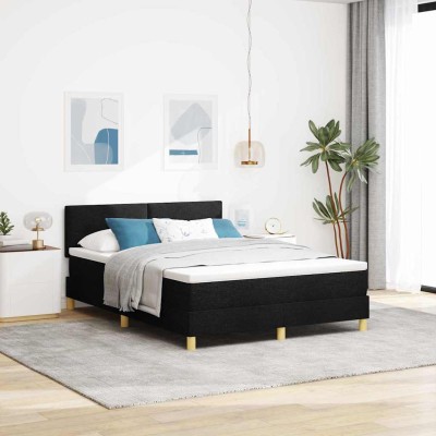 Cama tipo Box Spring con colchón Negro 140 x 200 cm tela