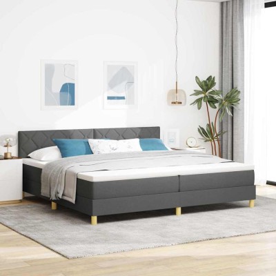Cama tipo Box Spring con colchón Gris oscuro 200 x 200 cm tela
