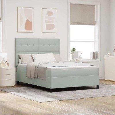 Cama tipo Box Spring Gris claro 140 x 190 cm Terciopelo