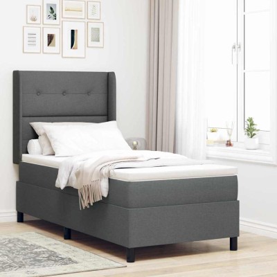 Cama tipo Box Spring con colchón Gris oscuro 100 x 200 cm tela