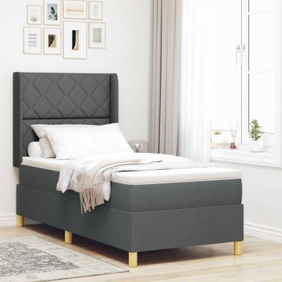Cama tipo Box Spring con colchón Gris 100 x 200 cm tela