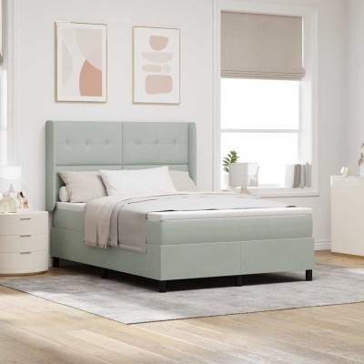 Cama con Box Spring LED y Colchón Gris claro 140 x 200 cm