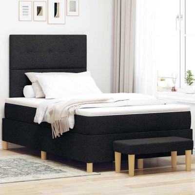 Cama tipo Box Spring con colchón Negro 120 x 200 cm tela