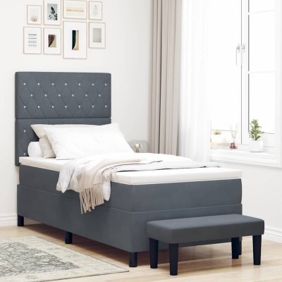 Cama tipo Box Spring Gris oscuro 90 x 200 cm Terciopelo