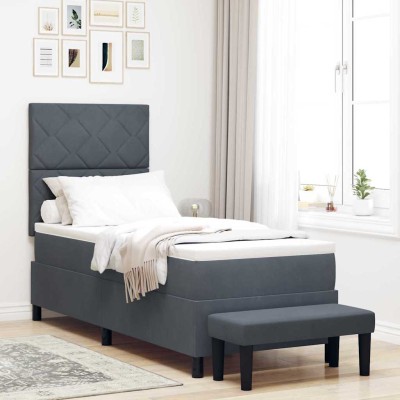 Cama tipo Box Spring Gris oscuro 80 x 200 cm Terciopelo