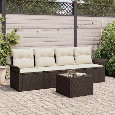 Conjunto de sofá de jardín 5 pcs Marrón Poliratán