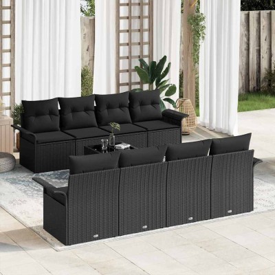 Conjunto de sofá de jardín 9 pcs Negro Poliratán