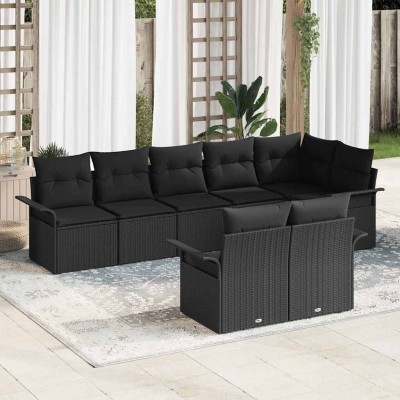 Conjunto de sofá de jardín con cojín 8 pcs Negro Poliratán
