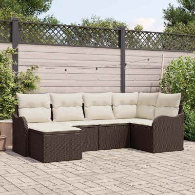 Conjunto de sofá de jardín con cojín 6 pcs Marrón Poliratán