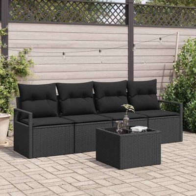 Conjunto de sofá de jardín 5 pcs Negro 55 x 55 x 37 cm