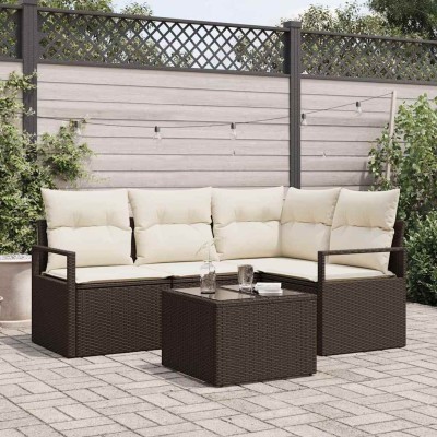 Conjunto de sofá de jardín 5 pcs Marrón Poliratán