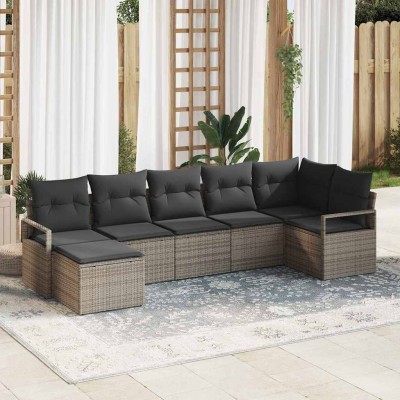 Conjunto de sofá de jardín 7 pcs Gris Poliratán