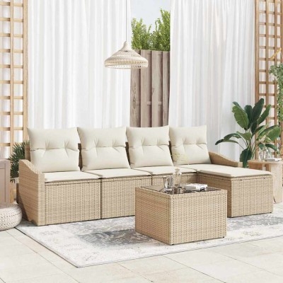 Conjunto de sofá de jardín 6 pcs Beige Poliratán