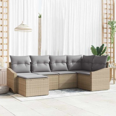 Conjunto de sofá de jardín 6 pcs Beige Poliratán
