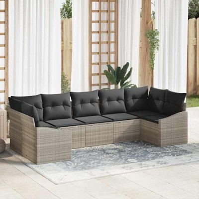 Conjunto de sofá de jardín 7 pcs Gris claro Poliratán