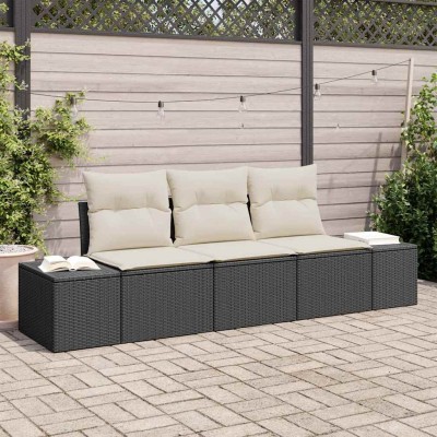Conjunto de sofá de jardín 3 pcs Negro Poliratán