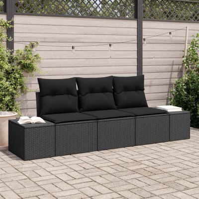 Conjunto de sofá de jardín 3 pcs Negro Poliratán