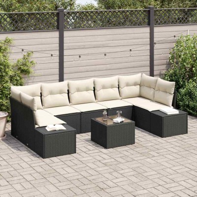 Conjunto de sofá de jardín 8 pcs Negro Poliratán