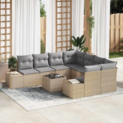 Conjunto de sofá de jardín 9 pcs Beige Poliratán