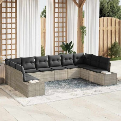 Conjunto de sofá de jardín 10 pcs Gris claro Poliratán