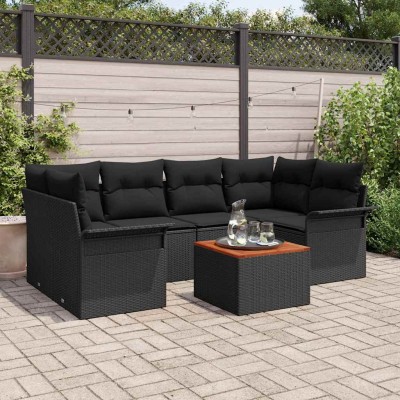 Conjunto de sofá de jardín 7 pcs Negro Poliratán