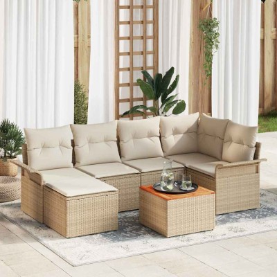 Conjunto de sofá de jardín 7 pcs Beige Poliratán